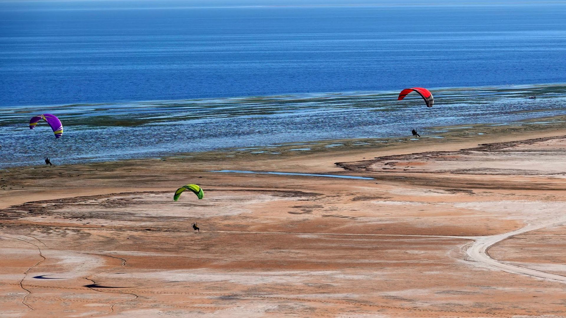 Paramotor above Tunisian Sahara dunes